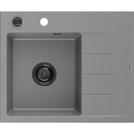 Évier en granit Mexen Ben 1 bac avec égouttoir gauche 600 x 500 mm, gris, siphon noir - 6522605000-71-B (1/5)