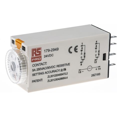 Relais temporisé RS PRO, 24V c.c., Enfichable, 2 contacts ( Prix pour 1 ) (1/3)
