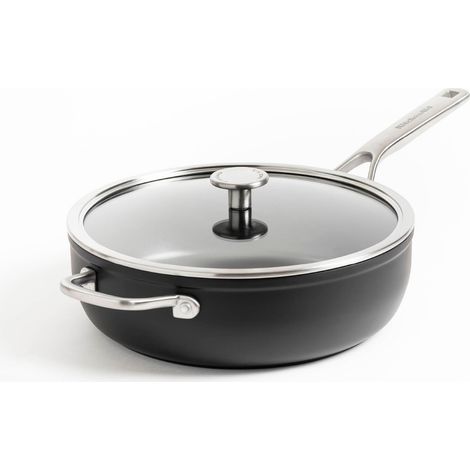KitchenAid - Forged Hardened Aluminium Skillet with Lid + Helper Handle - Black - 28 cm