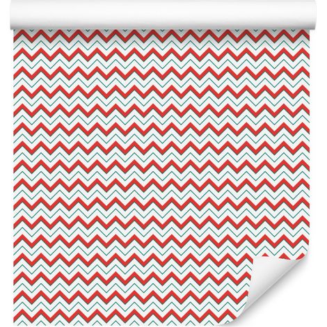Carta da parati a zigzag grigio chiaro e corallo per soggiorno e camera da letto 50x1000 cm (1/5)