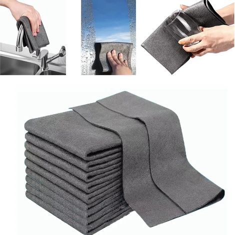 10 panni per la pulizia in microfibra magica più spessi, 30×30 cm, senza aloni, ideali per casa, cucina e vetri dell'auto. (1/5)