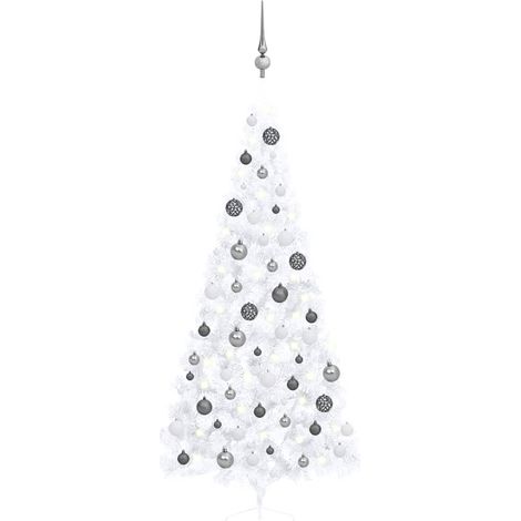 Künstlicher Halb-Weihnachtsbaum Beleuchtung Kugeln Weiß 240 cm