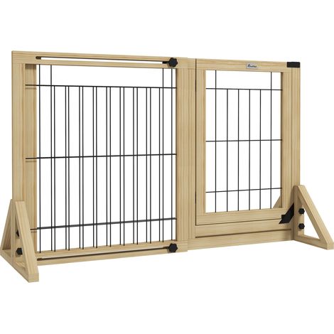 PawHut Cancellino per Cani Estensibile con Porta 112-159x70 cm in Legno
