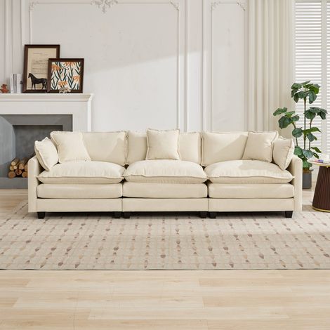 Canapé d'angle Cloud 3 places (pouf non inclus), canapé moderne, idéal pour le salon, la chambre et l'appartement, coussin d'assise double couche confortable, tissu chenille respirant, beige, DE5013BG (1/5)