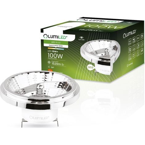 G53 LED-Lampenreflektor AR111 15W = 100W 1521lm 4000K Neutral 24° 12V Silber LUMILED
