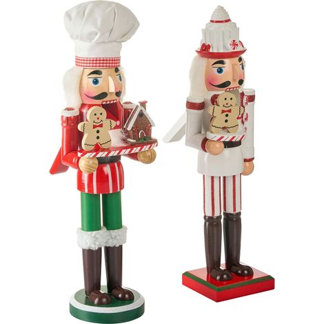 Set di 2 statuine di schiaccianoci in legno di pino Decorazioni natalizie con bocca apribile Fatte a mano Rosso e bianco Bodsjon (1/5)