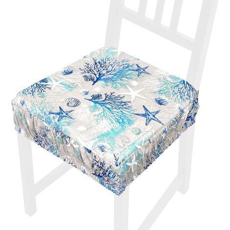 Cuscino Sedia Cotone Sfoderabile Morbido Lavabile Coprisedia Fascia Elastica Conchiglie Mare