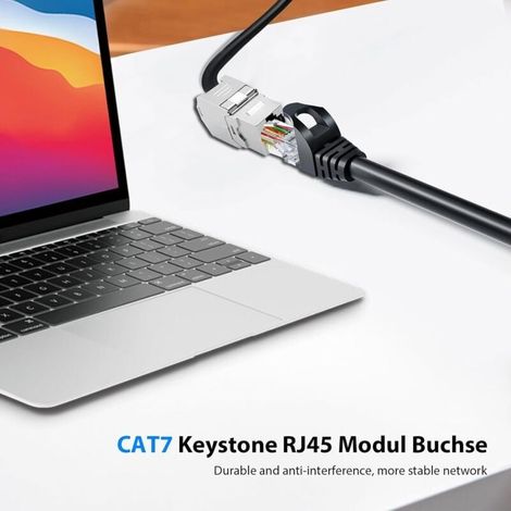 Keystone-Set mit 8 Cat 7 RJ45-Anschlussmodulen – Werkzeuglose CAT7-, CAT6- und CAT6a-RJ45-Keystone-Buchse, werkzeugloser Netzwerkstecker, STP-geschirmt, 10 Gbit/s, 1000 MHz für Patchpanels und -dosen (1/5)