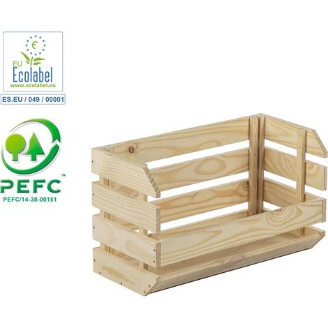 Astigarraga – Caisse empilable en pin massif marron 60x35,3 cm – Boite de rangement durable – Optimise votre espace de rangement