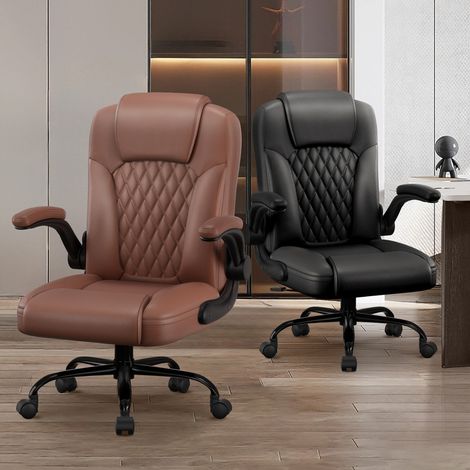 Chaise de Bureau, Chaise Bureau Ergonomique, chaise avec accoudoirs,hauteur réglable, chaise pivotante, chaise gaming, Fauteuil de Bureau Confortable en Cuir PU, chaise brune (1/5)