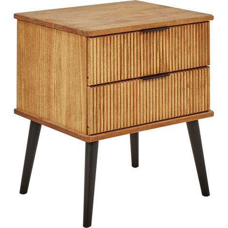 2 Drawer Bedside Table TIMMINS Pine Wood Brown