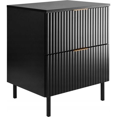 Waschtischunterschrank - 60 cm - Schwarz - Modernes Design - Soft Close und Retro-Elemente