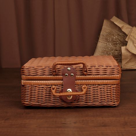 Boite De Rangement En Rotin - Boite De Tri Pour Produits Cosmetiques - Design Vintage Avec Poignee Et Fermoir - 22 X 17 X 11 Cm - 1 Unite (1/4)