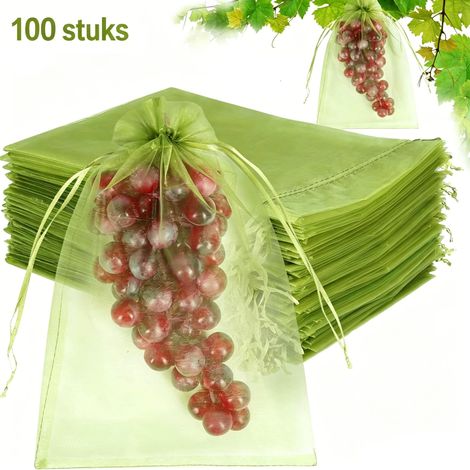 100 pièces Protecteur de fruits avec cordons et mailles - Couverture de fruits en mesh vert - Sac de protection de fruits -,20, 15 (1/4)