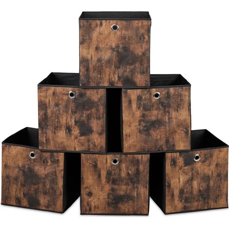 Set di 6 scatole portaoggetti quadrate soggiorno 26 x 26 x 26 cm design industriale in tessuto nero 130016302