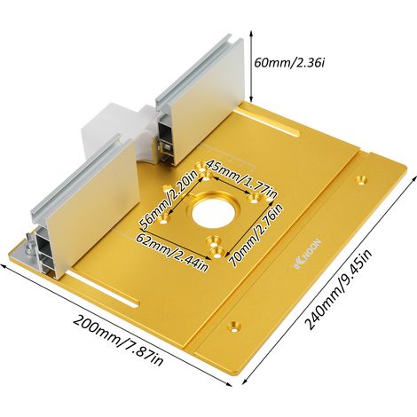 KKnoon Lot de 3 plaques d'insertion en aluminium pour table de défonceuse avec guide d'onglet, plateau de retournement pour le travail du bois et le fraisage du bois.