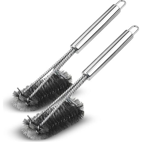 2 Pièces - Brosse Barbecue - Acier Inoxydable - Nettoyage Grilles Gaz Charbon Électrique - Manche Ergonomique Antidérapant - Argent - 25x8cm (1/5)