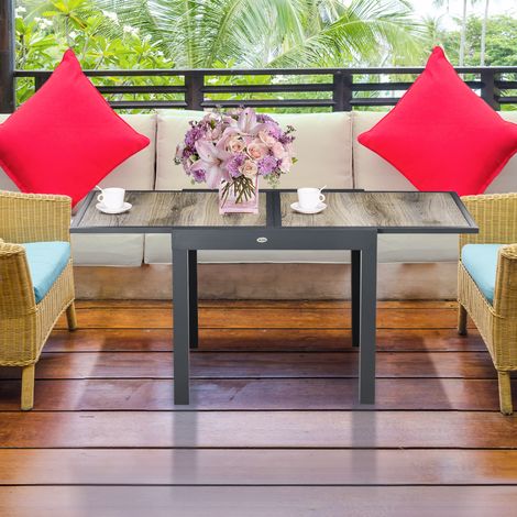 Tavolo da giardino allungabile, facile da pulire, struttura in alluminio, effetto legno, 160 x 80 x 75 cm