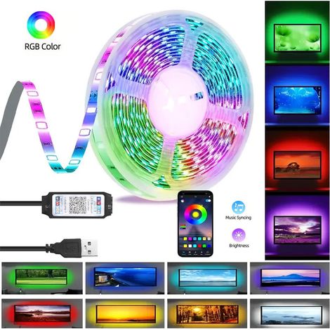 Éclairage d'ambiance, rubans lumineux Kit de carte nue pour bande LED 5V, contrôle par application, adhésif TV USB, lumière d(Y048) (1/5)