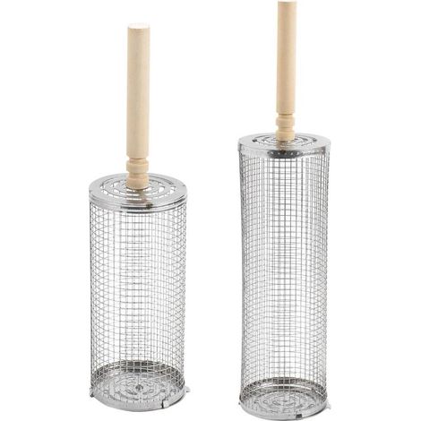 Panier à barbecue en acier inoxydable avec poignée en bois amovible. (1/4)