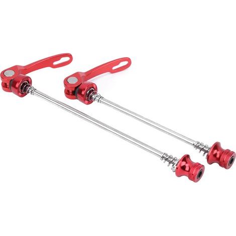 Lot de 2 axes de roue de vélo à blocage rapide pour VTT et vélo de route, avec levier rouge. (1/5)