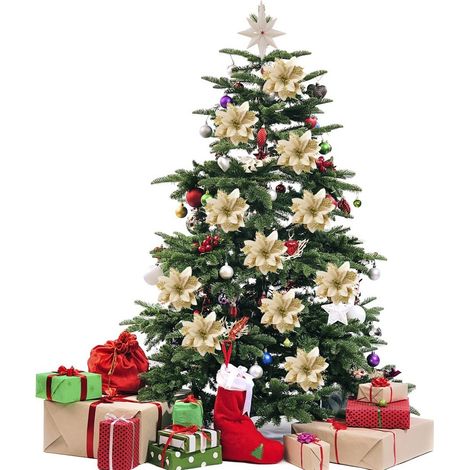 24 Pieces Artificial Christmas Tree Flowers Festive Decoration,Gold (1/5)