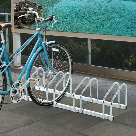 Râtelier 5 vélos range-vélos support de rangement pneu 65 mm sol ou mural pour VTT enfants BMX 145 x 33 x 27 centimètres acier argent