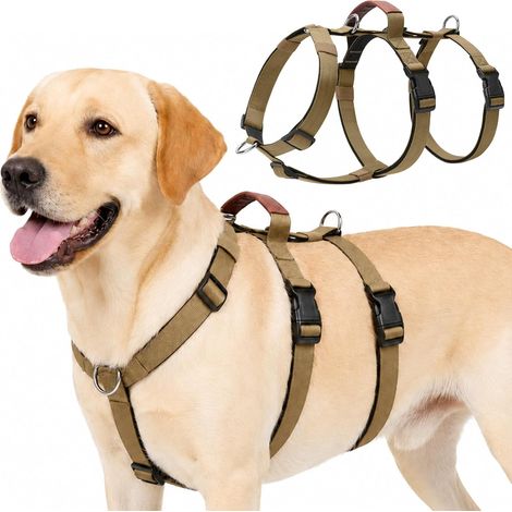 Harnais Anti Traction pour Chien, Harnais Anti Fugue pour Chien Respirant Réglable avec Poignée Rembourrée Contrôle, Gilet pour Chiens de Taille Moyenne et Grande (Kaki, L) (1/5)