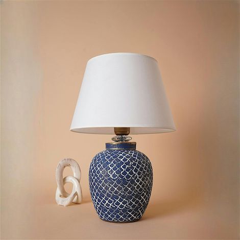 Lampe à poser bord de mer bleue, motif écailles KARS (1/3)
