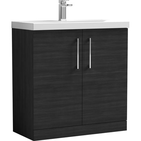 Nuie Arno Charcoal Black Woodgrain 800mm 2 Door Vanity Unit and Mid Edge Ceramic Basin - ARN605A