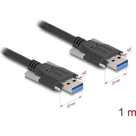 Delock USB 5 Gbps Cable Tipo-A macho a Tipo-A macho con distancia entre tornillos 22 mm 1 m negro