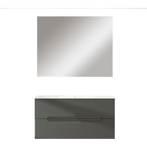 Kibath Mueble de baño con Lavabo, Espejo y Aplique LED VICTORIA 80x45 cm acabado GRAFITO mate 2 cajones suspendido (1/5)