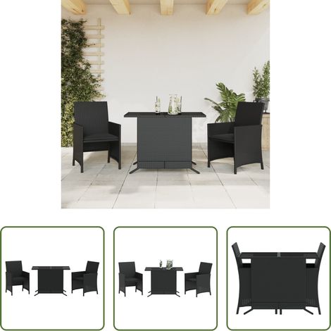 vidaXL Mobilier extérieur - Ensemble de bistro 3 pcs avec coussins noir résine tressée (1/5)