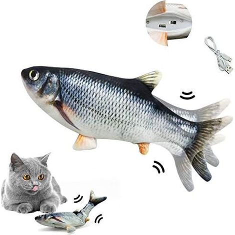 Jouet chat poisson électronique réaliste, rechargeable USB, avec herbe à chat, jouet interactif pour chaton à mâcher, 1 pièce. (1/5)