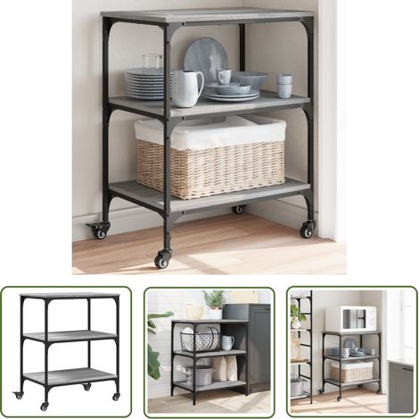 The Living Store Küchenwagen Grau Sonoma 60x41x76 cm Holzwerkstoff - Küchentrolley - Küchenwagen - Vintage Stil - Grau - Holzwerkstoff (1/5)