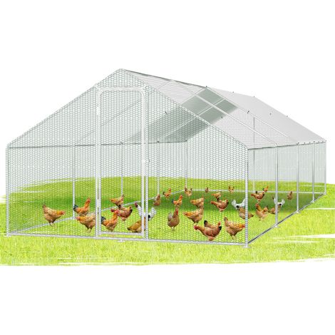 Randaco Hühnerstall 3x8x2m Hühnerhaus Kleintierstall Freilaufgehege Kleintiergehege Voliere Freigehege Hühnerkäfig Geflügelstall Verzinkter Stahlrahmen mit Dach