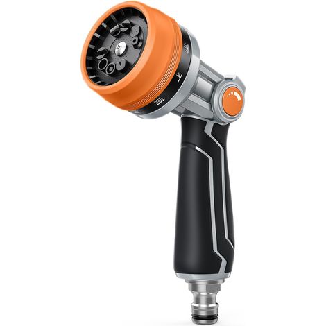 Metal Watering Gun, 10 Watering Modes, Practical Thumb Control, Hose Sprayer for Watering and Cleaning the Garden, Orange (1/5)