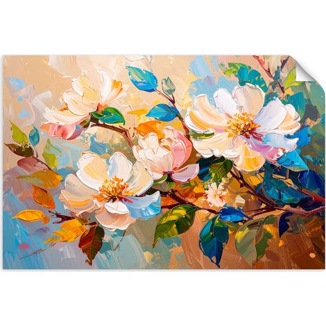 Selbstklebendes Poster – Wandsticker Bunte Blumen Blätter Natur 30x20 cm (1/3)