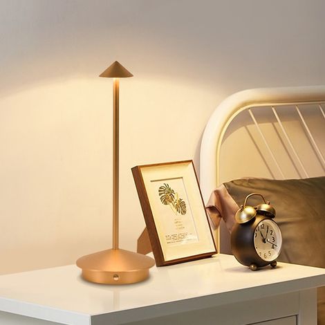 Kabellose LED-Schreibtischlampe mit einstellbarer Helligkeit, wiederaufladbar, ideal für Restaurants, Bars, Schlafzimmer, Nachtlicht mit drei einstellbaren Farben, goldfarben.