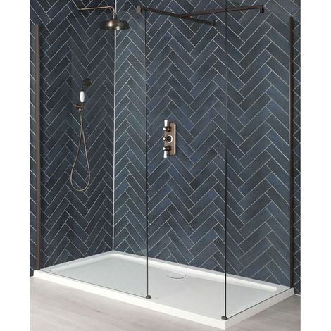 Milano Rosso Matte Bronze Corner Walk In Wet Room Shower Enclosure with Screens  Support Arms and White Tray with Drying Area - 1400mm x 900mm