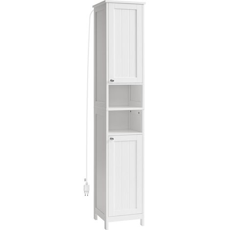 Vasagle – Armoire de salle de bain haute avec éclairage – Meuble de rangement mince – Étagères réglables – Compartiments ouverts – 30 x 30 x 170 cm – Blanc nuage (1/5)