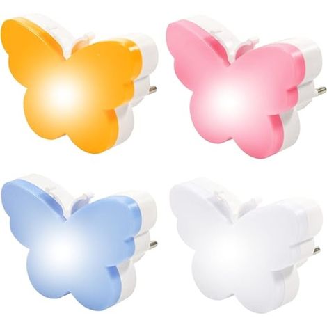 Lot de 4 Veilleuses LED Enfant Auto. avec Détecteur de Lumière, Prise pour Chambre, Couloir, Escalier, Garage - Cadeau Déco Mignon (Papillon) (1/5)
