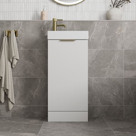 Fluted 400mm Bathroom Vanity Unit Basin Floorstanding Cupboard Soft Close White (1/5)