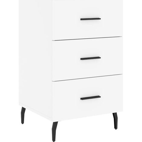 Mesita de noche con 3 cajones 40 x 40 x 66 cm madera de ingeniería blanca y hierro DEC033401