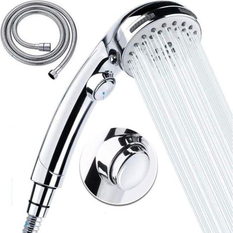 Pomme de douche à main avec tuyau -5 réglages de jet Pomme de douche extractible haute pression avec interrupteur marche/arrêt -Chrome (A) (1/5)