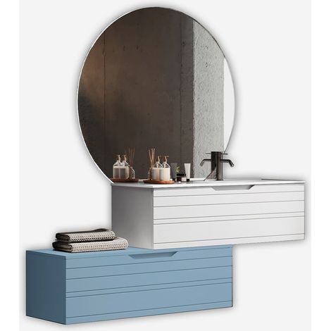 Hängender Badschrank mit Waschbecken und LED-Spiegel Solmira - Hellblau