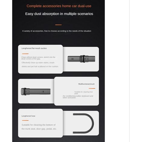 1 ensemble de couleurs : noir + orange matériau : ABS VC003 aspirateur de voiture sans fil (6000pa).