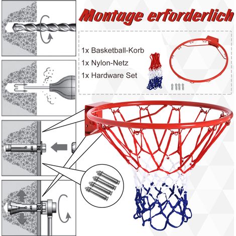 Panier de basket HOMCOM, intérieur et extérieur, avec panier et filet de Ø46 cm, fixation murale, panneau de basket pour jeunes et adultes, rouge + bleu + blanc (1/5)