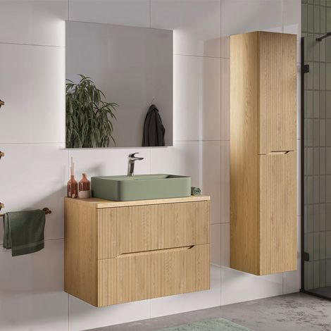 Set di mobili da bagno con lavabo Isaline rovere chiaro 80cm (1/5)