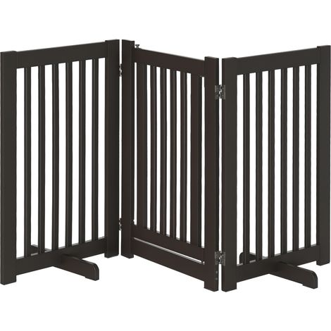 Barrière chien brun foncé 155x76cm panneaux bois pliables avec pieds, séparation espace domestique
